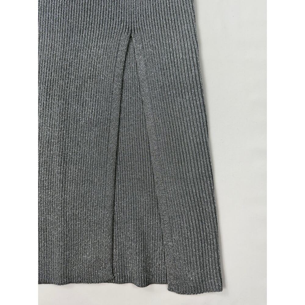 NWT Zara Silver Knit Metallic Thread Sleeveless Top & Midi Skirt Set Sz S - Picture 7 of 11